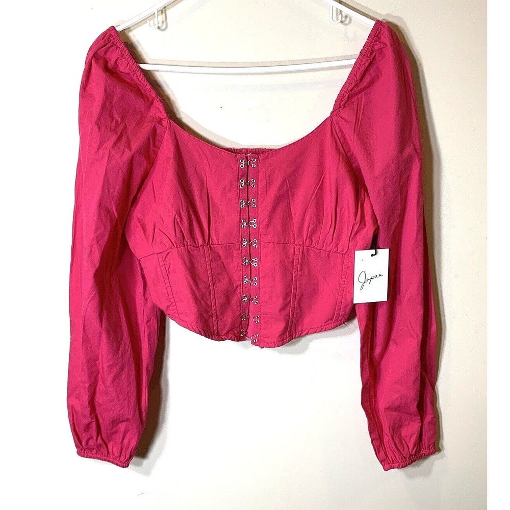 NEW Japna Corset Top Womens Junior Large Pink Crop Coquette Cottagecore Milkmaid